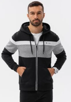 Tri Colour Hoodie- Sudadera Con Cremallera - Black